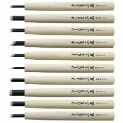 Yoshiharu W-10 Mitomoto Japanisches Holzschnitzmesser, 10er Set Im Stoffetui